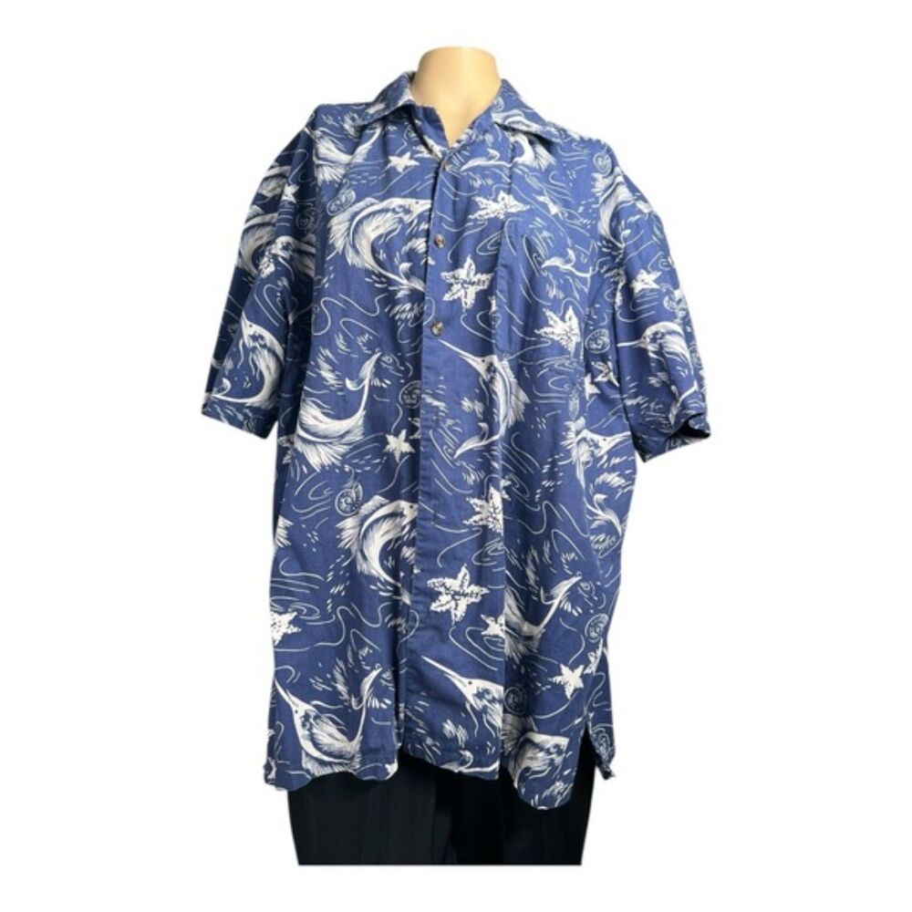 Michael Austin Blue Fish Print Shirt – Size L